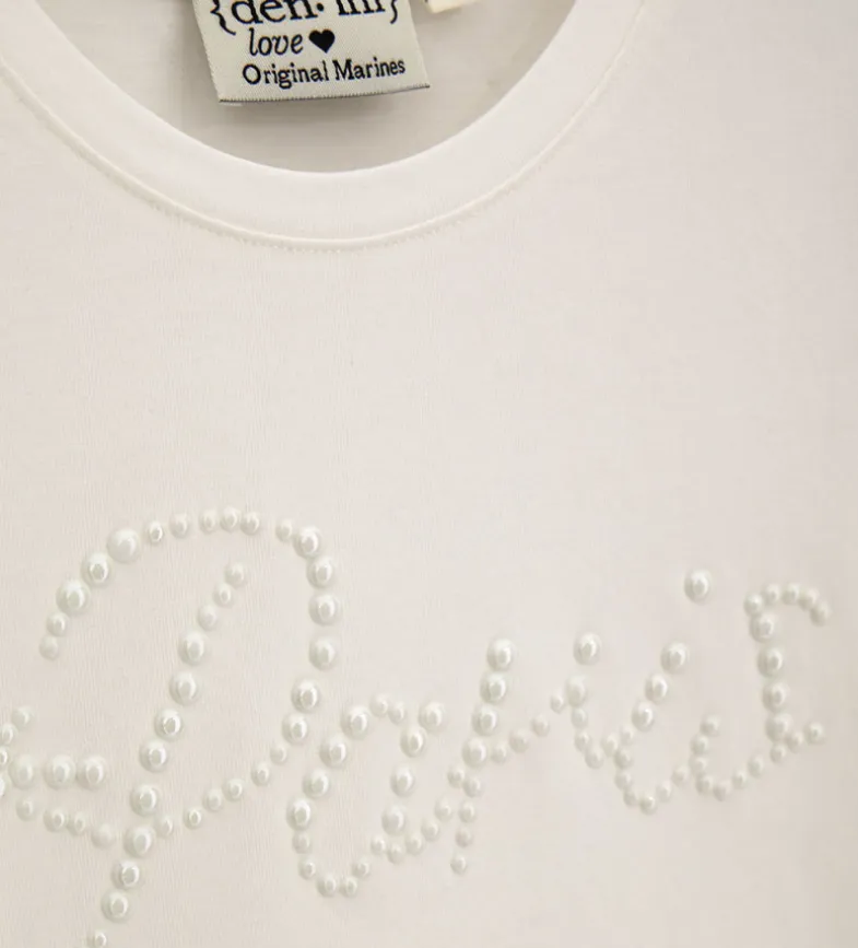 T-shirt bianca con perle
